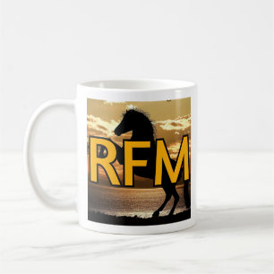 Caneca De Café logotipo RFM cavalo e sunset/sunrise