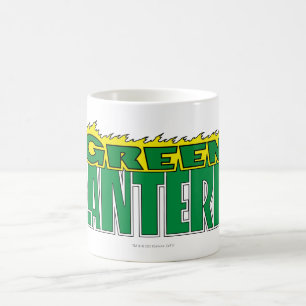 Caneca De Café Logotipo verde da lanterna - chamas amarelas