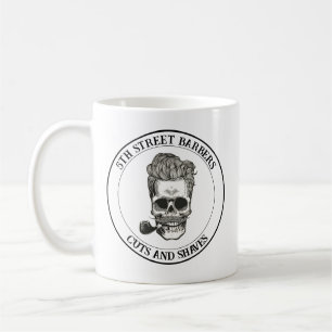 Caneca De Café Logotipo Vintage Barber Skull Personalizável
