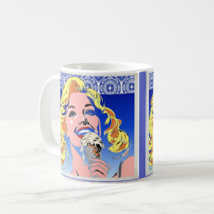 Caneca De Café Loira Comendo Sorvete Colorido Estilo Pop Art dos