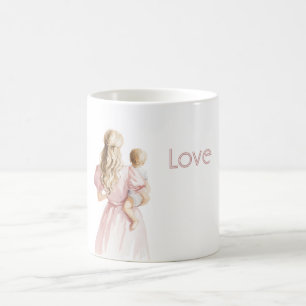 Caneca De Café Loira Vestido Rosa Amor Bebê