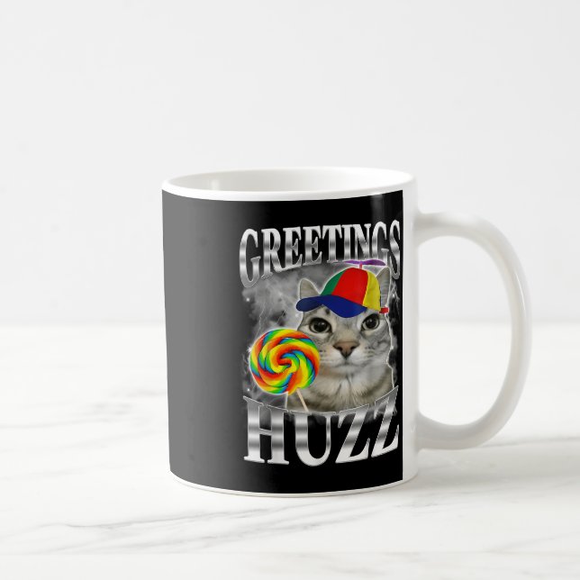 Caneca De Café Lollipop Cat Meme Greetings Huzz Funny Silly Cat H (Direita)