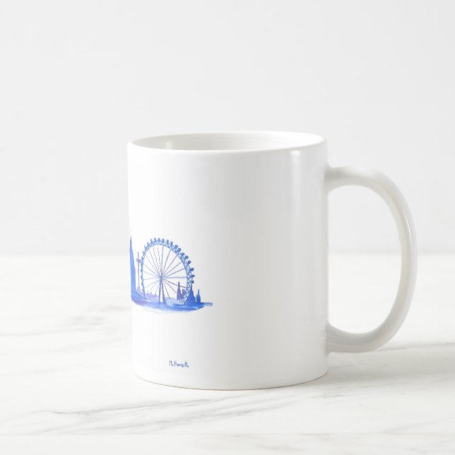 Caneca De Café London Blue Skyline watercolor England Modern (Direita)