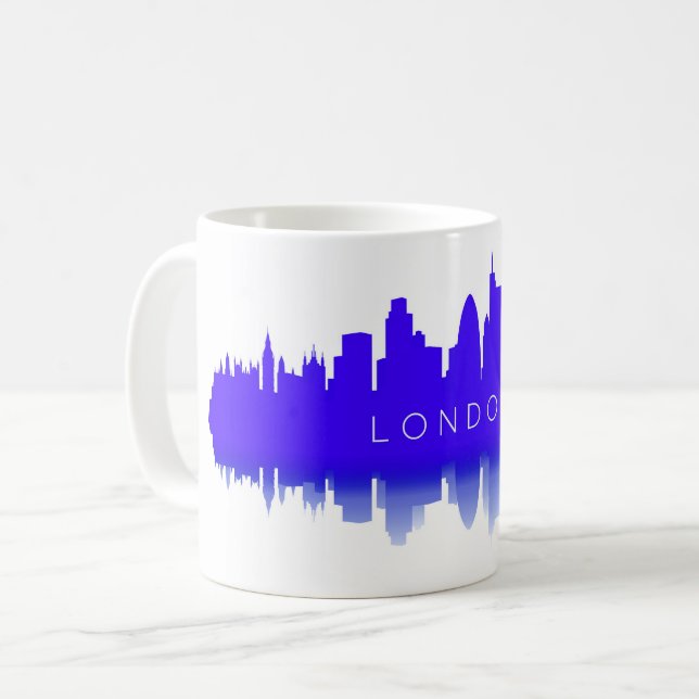 Caneca De Café London Skyline Silhouette – Modern Blue (Frente Esquerda)