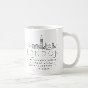 Caneca De Café Londres, Inglaterra Estilizou Skyline   Slogan Per