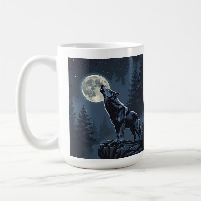 Caneca De Café Lone Wolf Howling at the Moon Night Forest Art (Esquerda)