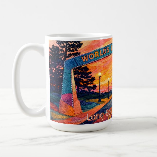 Caneca De Café Long Beach Washington Pôr do Sol Arco Cênico (Esquerda)