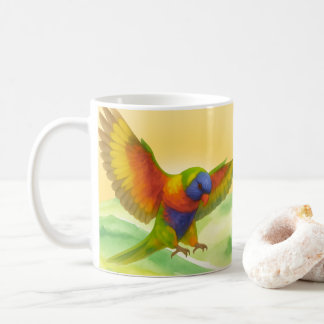 Caneca De Café Loro-íris aquarela com estilo de pôr do sol