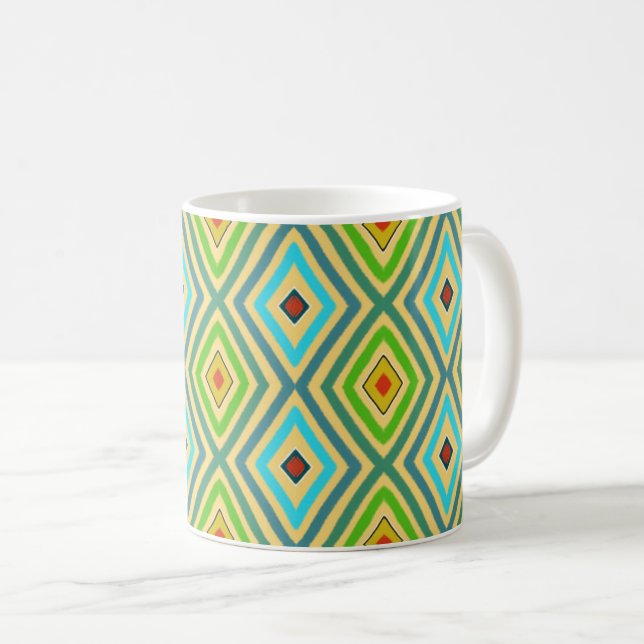 Caneca De Café Losango Diamante Verde Azul Geométrico  (Frente Esquerda)