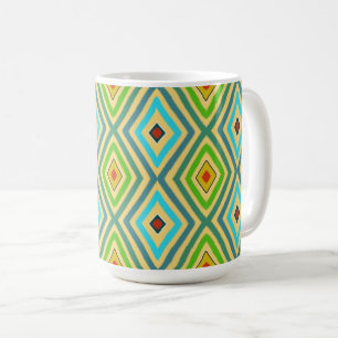 Caneca De Café Losango Diamante Verde Azul Geométrico 