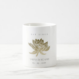 CANECA DE CAFÉ LOTUS BRANCO DOURADO E GLAMOROSO SALVE O PRESENTE 