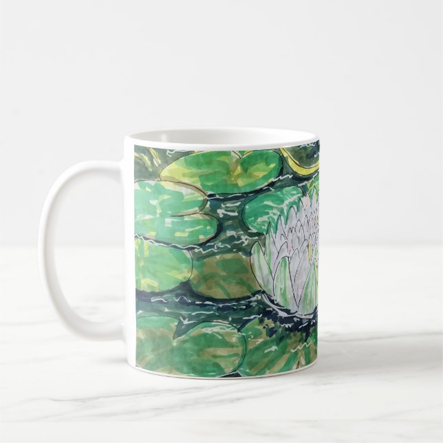 Caneca De Café Lótus Branco e Folhas de Lótus (Esquerda)
