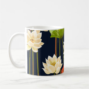 Caneca De Café Lótus branco, peixe: padrão uniforme.