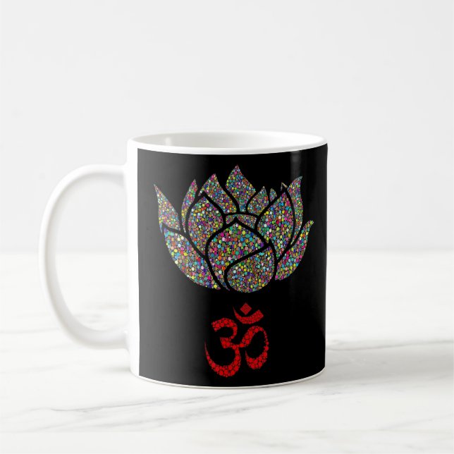 Caneca De Café Lotus Flower Ohm Om Símbolo Yoga E Datas De Medita (Esquerda)