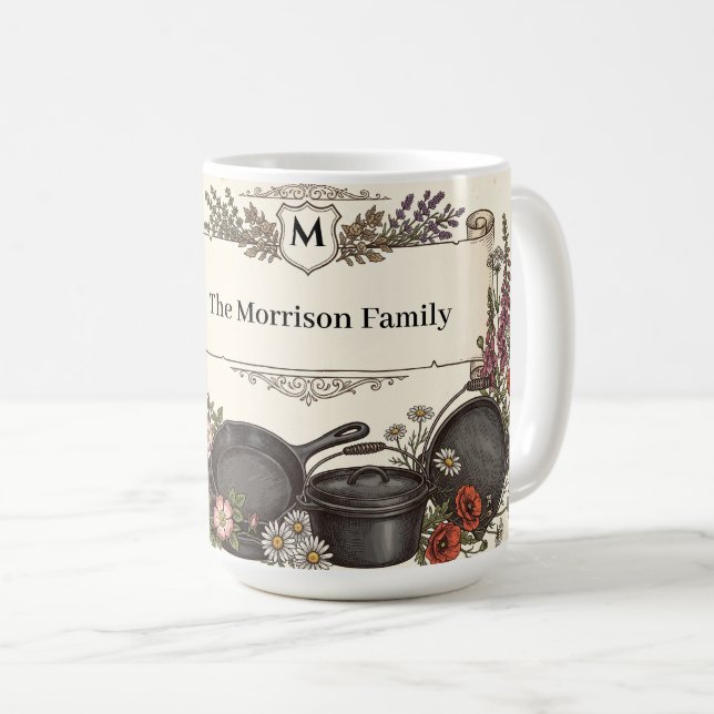 Caneca De Café Louças Antigas de Cozinha e Faixa com Nome da Famí (Frente Esquerda)