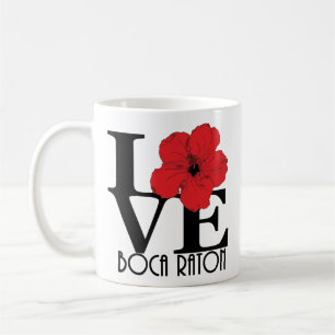 Caneca De Café LOVE Boca Raton Red Hibiscus 1oz Café De Duas Tone
