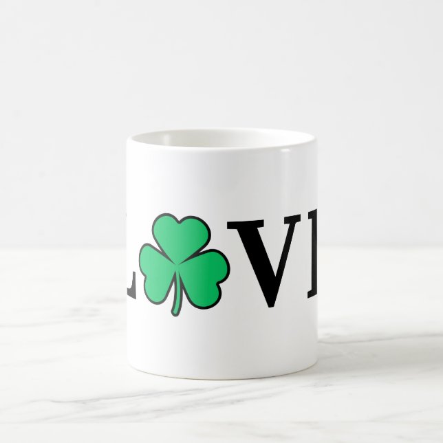 Caneca De Café LOVE Clover Shamrock Irlanda Elegante Mínimo Irlan (Centro)