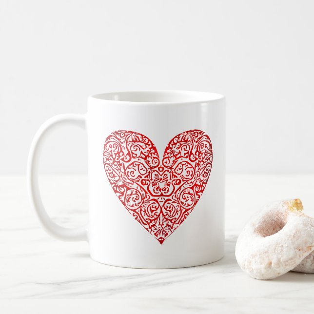 Caneca De Café Love Doodle Heart Abstrato Art, nº 02 (Com Donut)