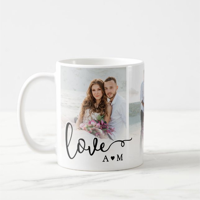 Caneca De Café Love Elegant Script Casal 3 Foto (Esquerda)