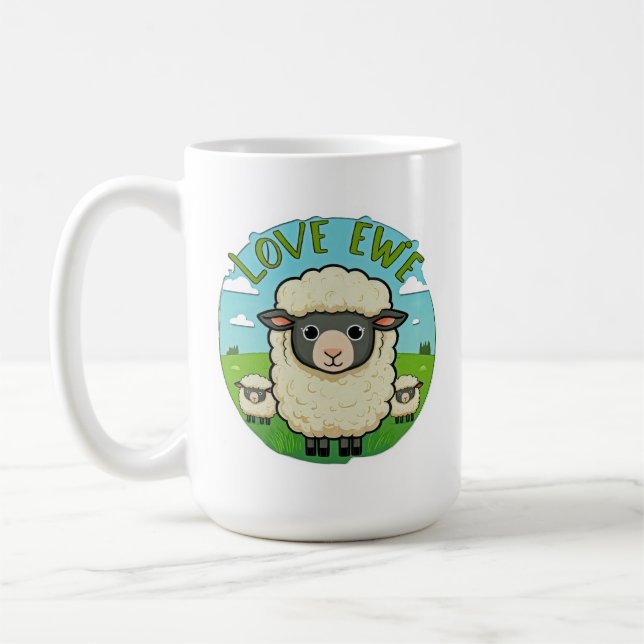 Caneca De Café Love Ewe Cute Sheep Pun Heart Animal Artwork (Esquerda)