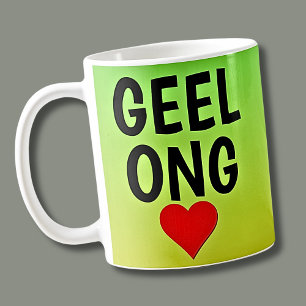 Caneca De Café Love GEELONG (ou o seu texto) Heart on Green Doura