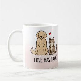Caneca De Café Love Has Paws | Cute Minimalist Dog and Cat Illust