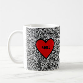 Caneca De Café Love Heart Doodle mug Black White & Red valentines