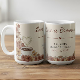 Caneca De Café Love is Brewing Brown Floral Heart Bridal Shower