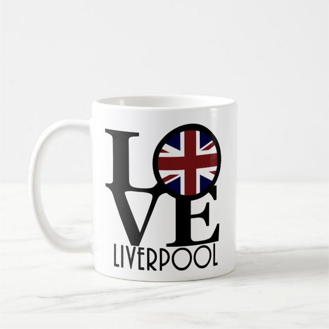 Caneca De Café LOVE Liverpool England (UK Flag) 11oz (Esquerda)