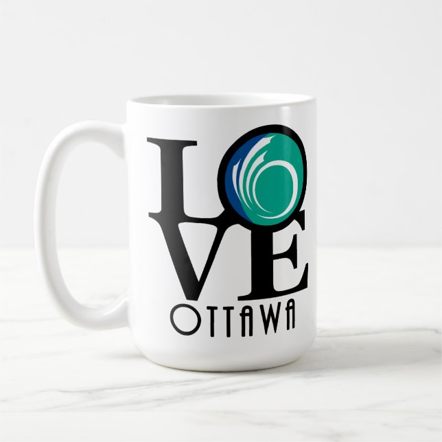 Caneca De Café LOVE Ottawa 15oz (bandeira municipal) (Esquerda)