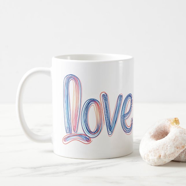 Caneca De Café Love Pastel Scribble Slogan (Com Donut)