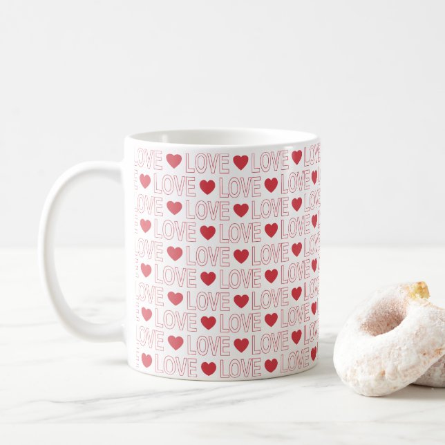 Caneca De Café Love Patterno Coffee Mug - Red Outline (Com Donut)