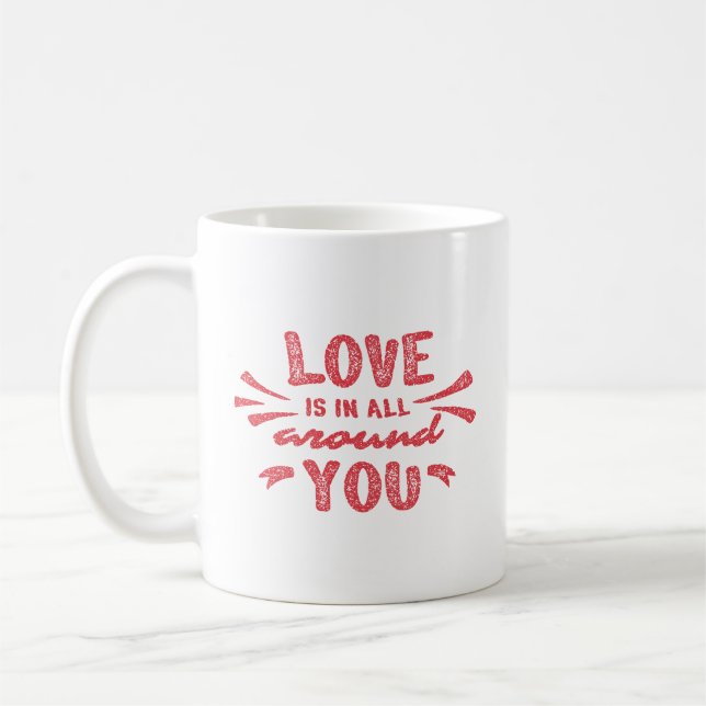 Caneca De Café Love Photo Red Stamp Script Lettering Valentines (Esquerda)
