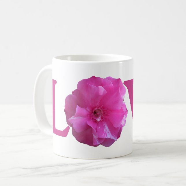 Caneca De Café Love Pink Flower Coffee Mug (Frente Esquerda)