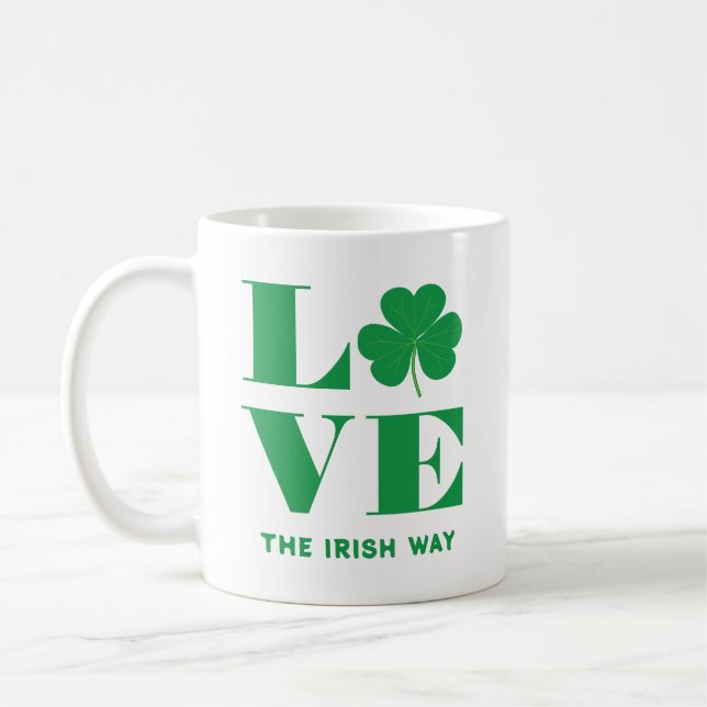 Caneca De Café Love Shamrock Clover Irish Custom Text White (Esquerda)