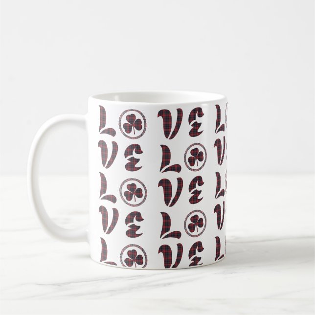 Caneca De Café Love Shamrock Plaid Red Blue Tartan Pattern (Esquerda)