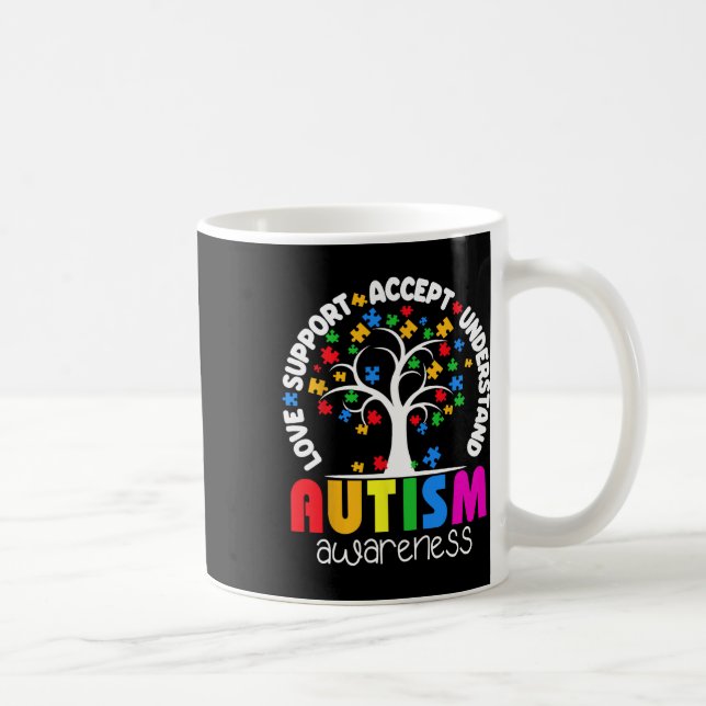 Caneca De Café Love Support Accept Compreender Autismo De Árvore  (Direita)