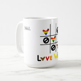 Caneca De Café Love Wins Tic Tac Toe LGBT Custom Date & Names Mug