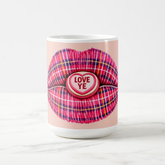 Caneca De Café Love Ye Scottish Tartan Kiss Lips Scotland pink
