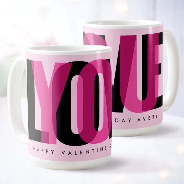 Caneca De Café Love You Custom Name Happy Valentine's Day Pink (Criador carregado)