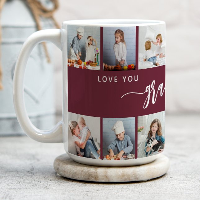 Caneca De Café Love You Grandma 12 Photo Collage Burgundy (Criador carregado)