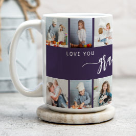 Caneca De Café Love You Grandma 12 Photo Collage Purple