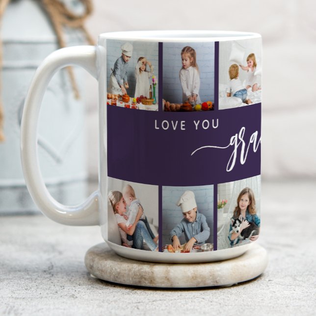 Caneca De Café Love You Grandma 12 Photo Collage Purple (Criador carregado)