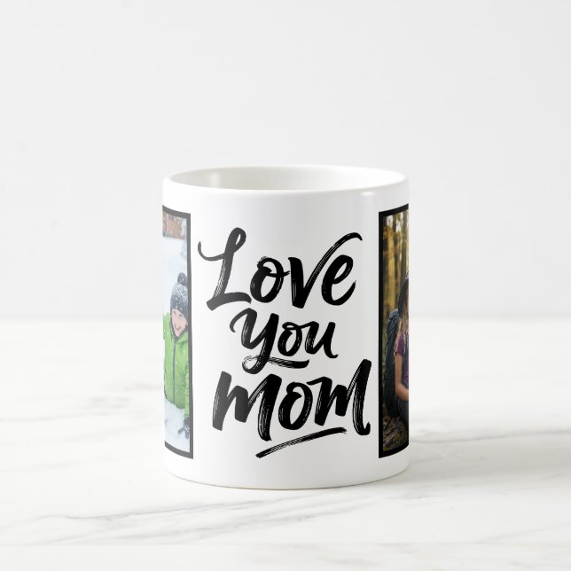 Caneca De Café Love You Mom Two Photo Brush Script (Centro)