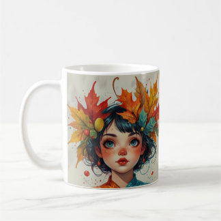 Caneca De Café Lovely Autumn Girl with Fall Leaves