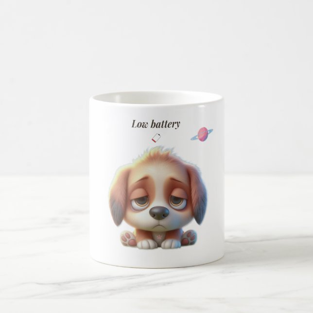 Caneca De Café Low Battery Dog Meme (Centro)