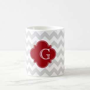 Caneca De Café Lt Cinza Wht Chevron Cranberry Quatrefoil Monogram