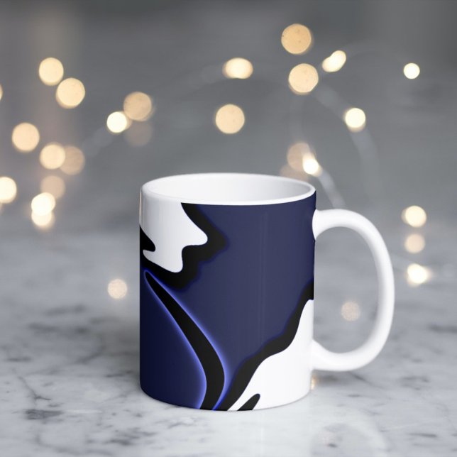 Caneca De Café Lua azul: Abstrato azul, branco e preto (Criador carregado)