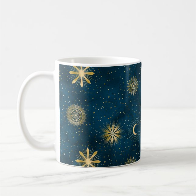 Caneca De Café Lua Azul Celestial e Dourada do Crescente Noturno  (Esquerda)