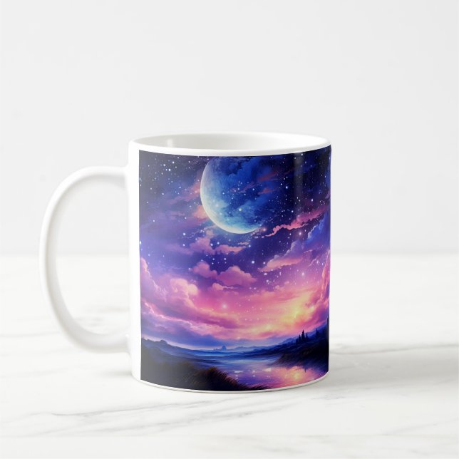Caneca De Café Lua cheia celestial nuvens Roxo Místico (Esquerda)